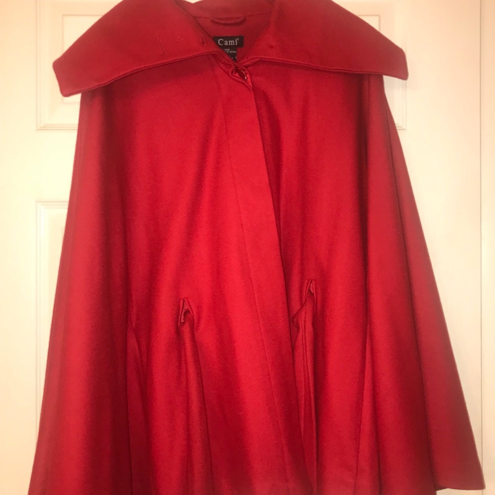 Cami 90s Vintage Wool Blend Red Cape Coat/Jacket Chic Retro Office Size Small - Picture 9 of 10